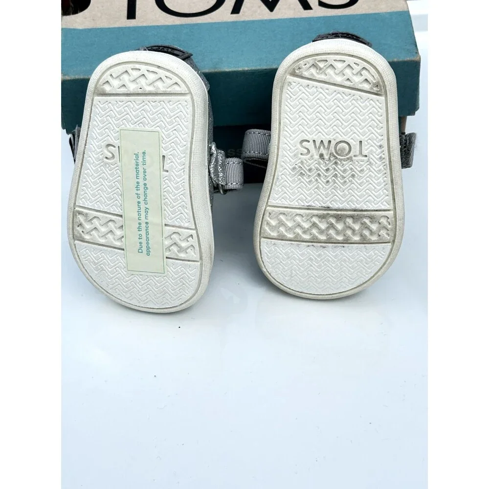 NEW TOMS Youth Silver Iridescent Slip On Canvas Shoes  - Size 2T Toddler